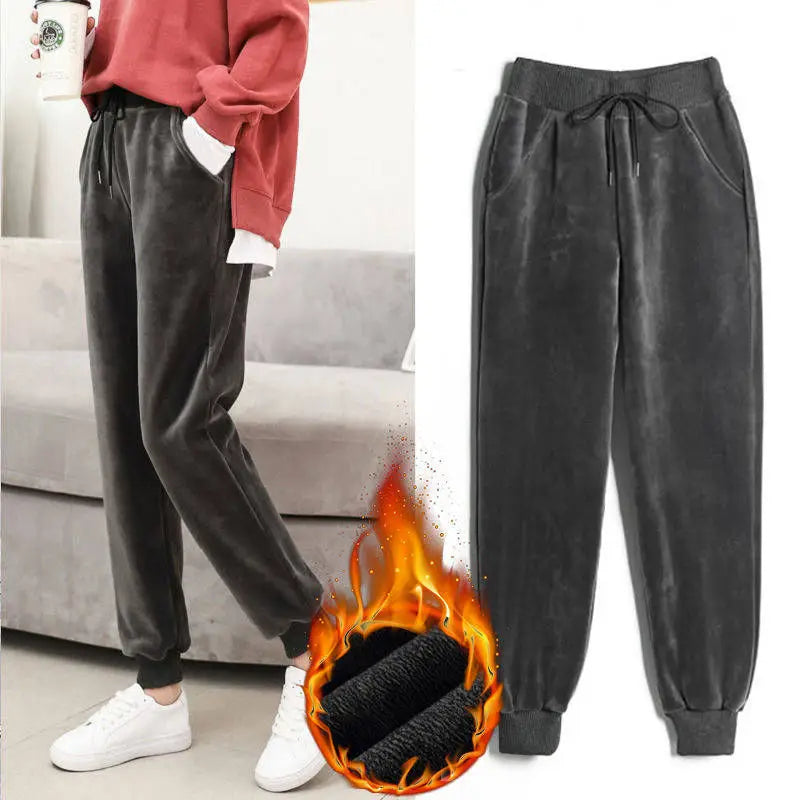 Women Lamb Fur Tracksuit Pants Winter Female Solid Casual Warm Cashmere Leggings Lined Fleece Autumn Sweatpants Lady Harem Pants