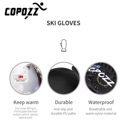 COPOZZ -30℃ Thicken Adult Teen Professional Snowboarding Ski Gloves Windproof Winter Warm Thermal Snow Mittens Skiing Snowmobile