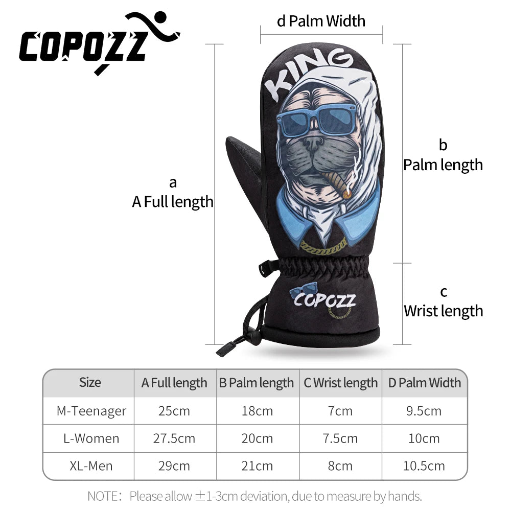 COPOZZ -30℃ Thicken Adult Teen Professional Snowboarding Ski Gloves Windproof Winter Warm Thermal Snow Mittens Skiing Snowmobile