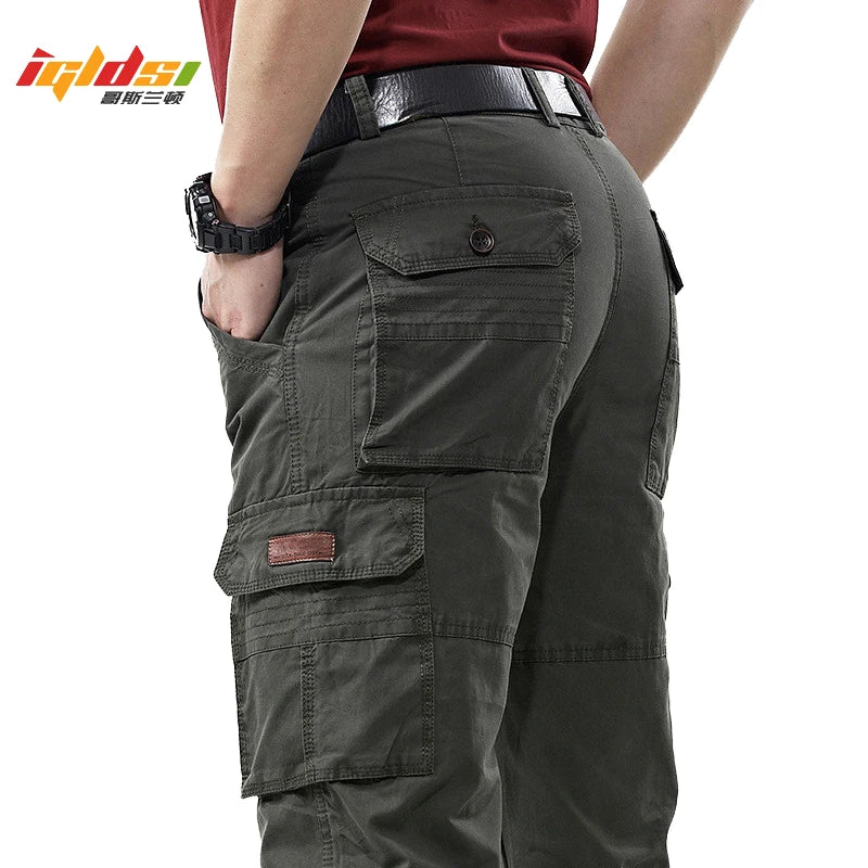 Men's Spring Overalls  Army Cargo Pants Spring Cotton Baggy Denim Pants Male Multi-pockets Casual Long Trousers Plus Size 42