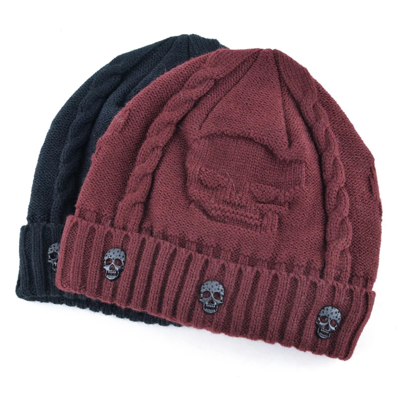 Super cool Skull pattern hats for men beanies Knitted wool plus velvet bone Solid Color Hip-hop Cap winter women's hat gorro cap