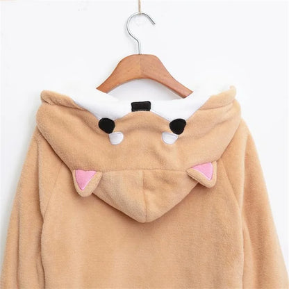 Shiba Inu Doge Kawaii lovely Velvet Long-sleeved Hooded Plush Coat Cartoon Anime Style Warm lady Winter Sweatshirt Christmas