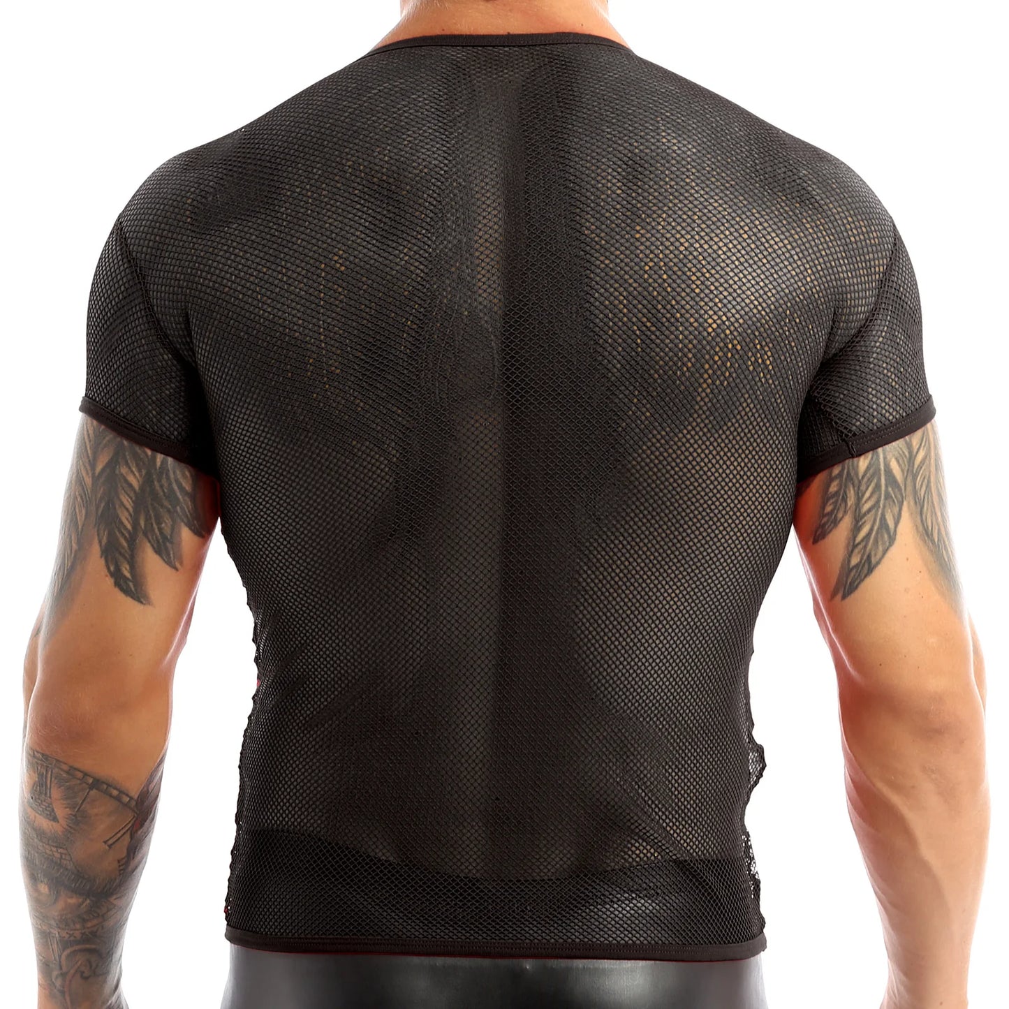 Mens Mesh Cycling Base Layers Top See Through Fishnet Clubwear Tank Vest Shirt Male Breathable Sportswear