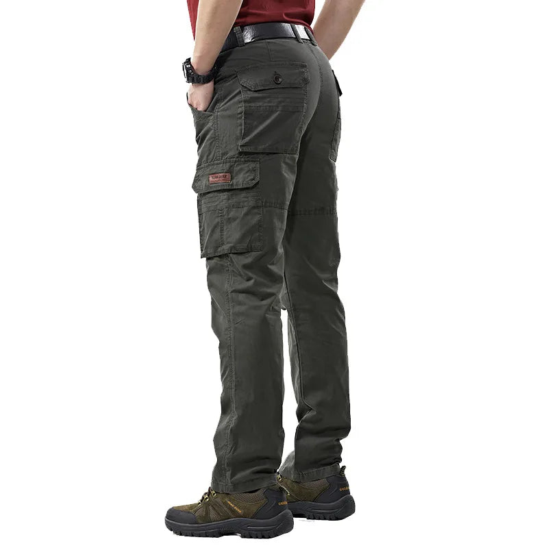 Men's Spring Overalls  Army Cargo Pants Spring Cotton Baggy Denim Pants Male Multi-pockets Casual Long Trousers Plus Size 42