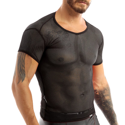 Mens Mesh Cycling Base Layers Top See Through Fishnet Clubwear Tank Vest Shirt Male Breathable Sportswear