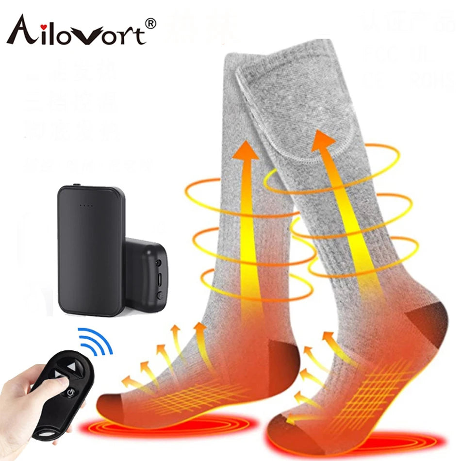 2023 New Winter Remote Control Rechargeable Electric Heated Socks Man Woman With Elastic Feet Warmer Ski Socks