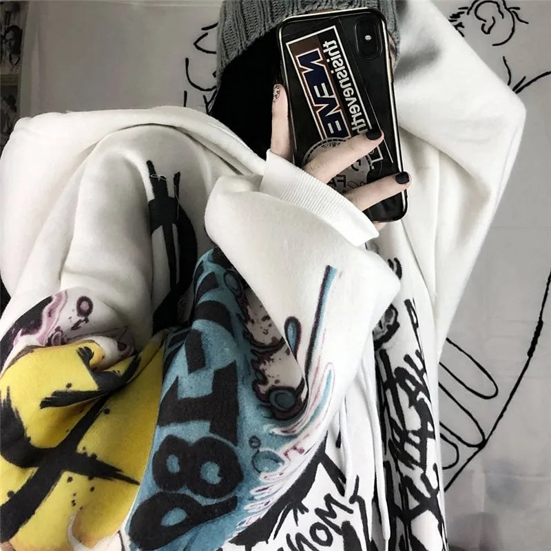 Gothic Cartoon Hip Hop Hoodies Women Japanese Funny Punk Oversize Hooded Sweatshirts Autumn Loose Long Sleeve Female Hoodie Tops