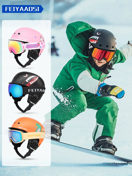 Kids Ski Helmet Glasses Snow Hat Veneer Snow Helmet Snow Goggles Integrated Hat Helmet Mirror Equipment Helmet Full Face Helmet