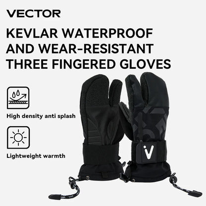 Vector Women's Men's Outdoor Double Board Snowboard Kevlar Waterproof Wear Resistant Three Finger Gloves 3M Cotton