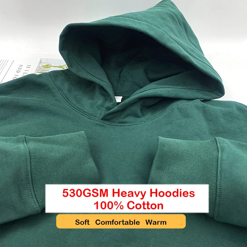 DIY Custom LOGO 530GSM 100% Cotton French Terry High-end Heavy Weight Winter Pullovers Thick Drop-Shoulder Sweatshirt Hoodies