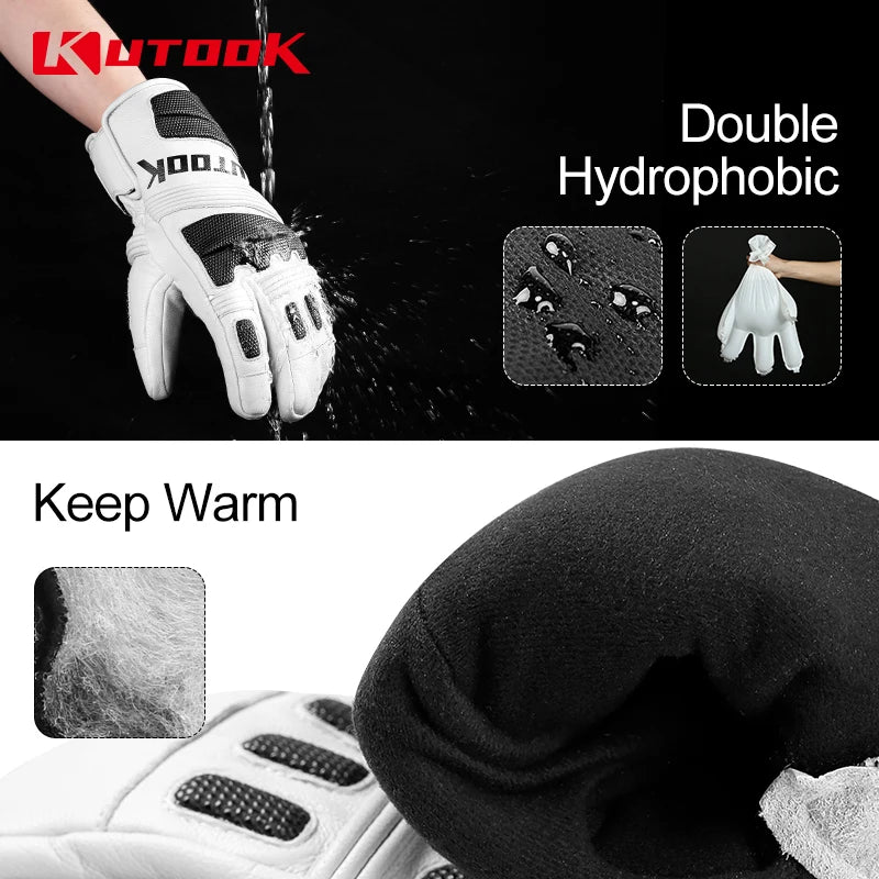 KUTOOK Winter Ski Gloves Goat Skin Thermal Skiing Snow Gloves Snowmobile Mitten Outdoor Snowboard Gloves Waterproof  Accessories