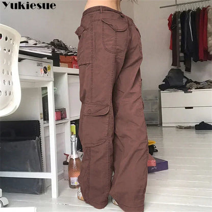 Women Pants 2023 Summer New Style Fashion Versatile Y2K Pockets Cargo Pants Straight Harajuku Vintage Low Waist Wed Leg Trousers