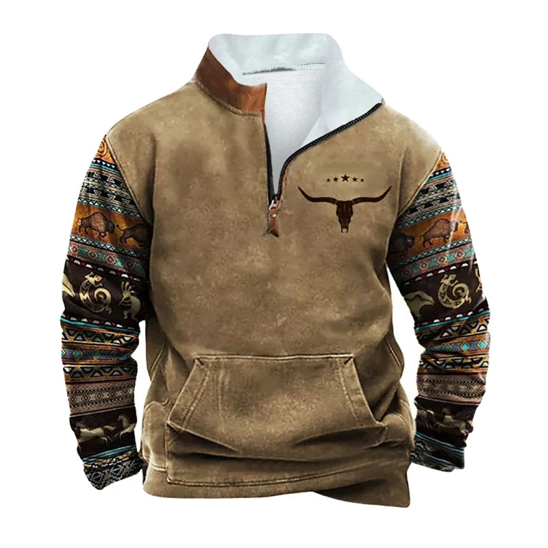 Fashion Mens Fleece Sweatshirts 2023 New Casual Turndown Collar Pullover Long Sleeve Winter Wool Lining Mens 3D Print Sweatshirt