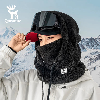 Qunature Skiing Mask Full Face Balaclava Hood Thicken Thermal Fleece Neck Protection Gaiter  Winter Keep Warm Snowboarding Scarf