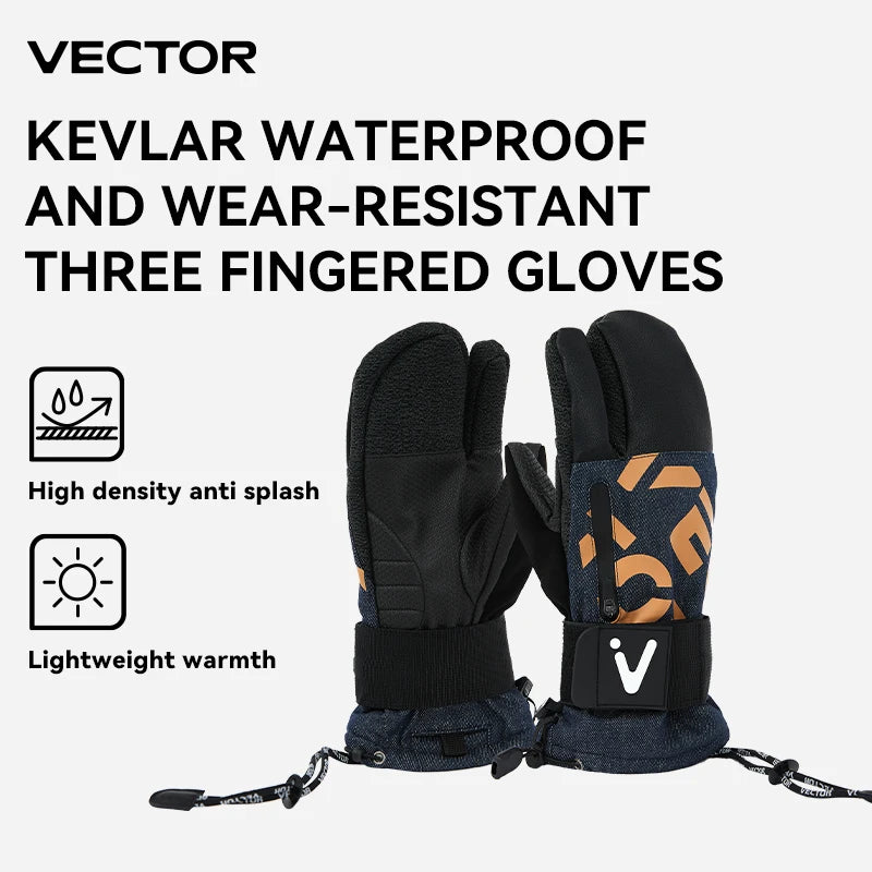 Vector Women's Men's Outdoor Double Board Snowboard Kevlar Waterproof Wear Resistant Three Finger Gloves 3M Cotton