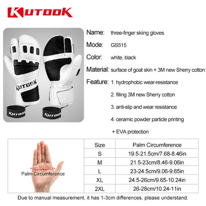 KUTOOK Winter Ski Gloves Goat Skin Thermal Skiing Snow Gloves Snowmobile Mitten Outdoor Snowboard Gloves Waterproof  Accessories