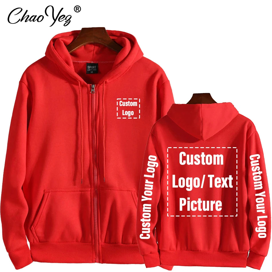 Your Own Design Brand Logo/Picture Personalized Custom Men Women Text DIY Zip Hoodies Sweatshirt Casual Hoody Clothing Fashion