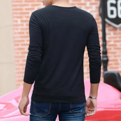 Base Layer Top Men's Long Sleeve Round Neck T-shirt Solid Color Top for Fall Spring Soft Breathable Mid Length Pullover