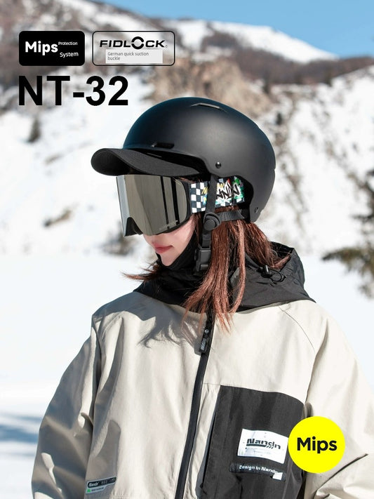 Nanen MIPS Ski Helmet Male Veneer Carbon Fiber Anti-Collision Helmet Adult Ski Equipment Ski Helmet Female NT32