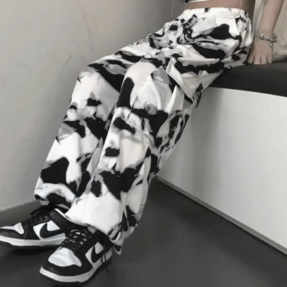 Cargo Pants Tie Dye Harajuku Streetwear Wide Leg Women High Waisted Trousers Punk Oversize Aesthetic Korean Fashion y2k clothes