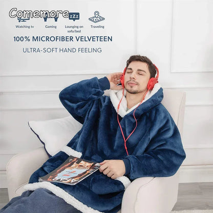 Comemore Winter Oversized Hoodies 2023 Super Long Hooded Blanket with Sleeves Women Men Pullover Fleece Giant TV Blanket 150cm