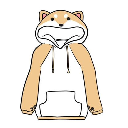 Shiba Inu Doge Kawaii lovely Velvet Long-sleeved Hooded Plush Coat Cartoon Anime Style Warm lady Winter Sweatshirt Christmas