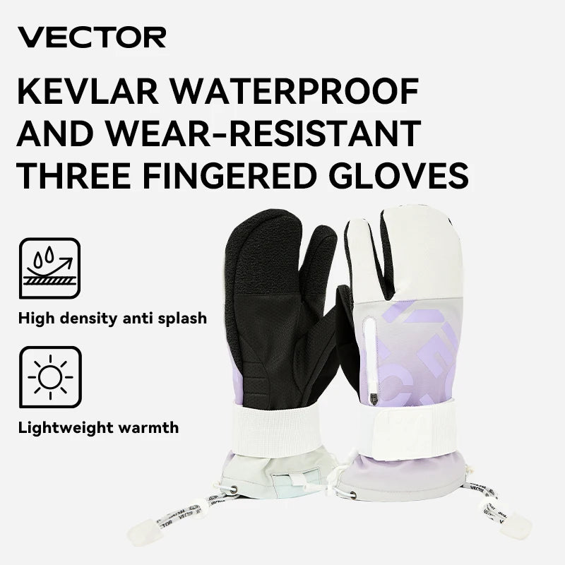 Vector Women's Men's Outdoor Double Board Snowboard Kevlar Waterproof Wear Resistant Three Finger Gloves 3M Cotton