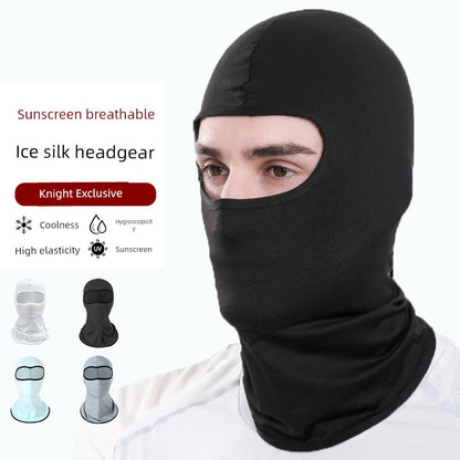 Rayon Head Cover Hat Men's Summer Cycling Sun Protection Head Cover Summer Windproof Motorcycle Black Full Face Motorcycle Helmet Goggles/Outdoor Riding Removable Mask