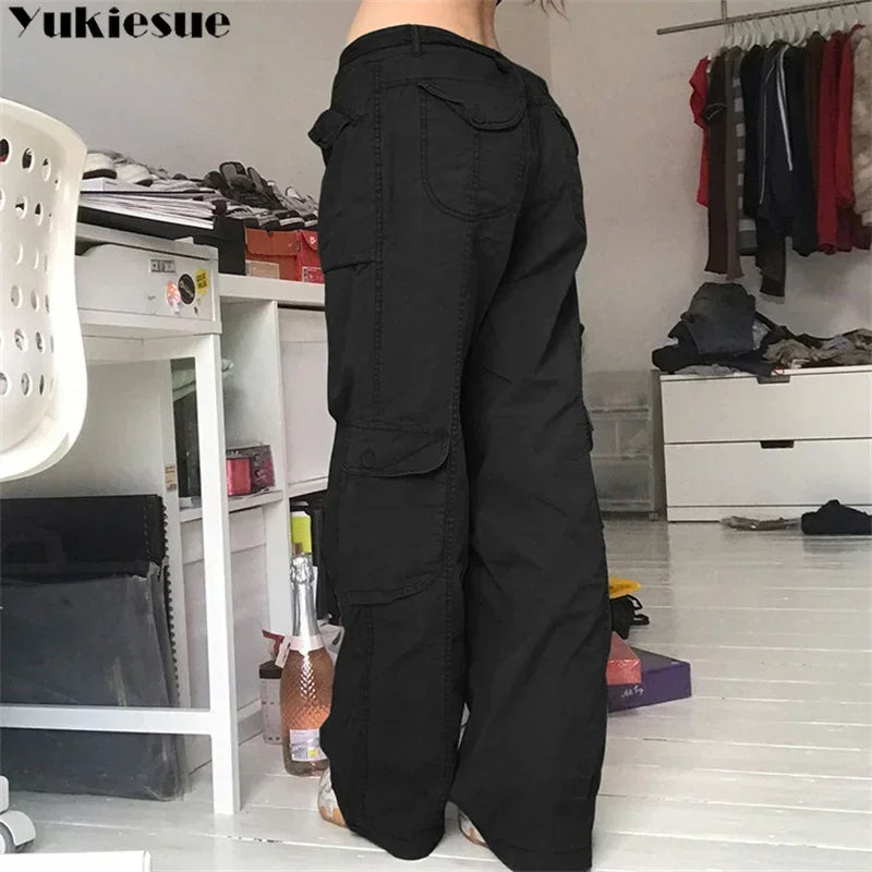 Women Pants 2023 Summer New Style Fashion Versatile Y2K Pockets Cargo Pants Straight Harajuku Vintage Low Waist Wed Leg Trousers