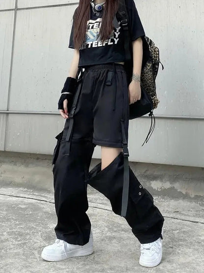 Techwear Cargo Pants Womens Hollow Out Joggers Goth Emo Oversize Pocket Female Casual Teens Hippie Punk Harem Harajuku Trousers