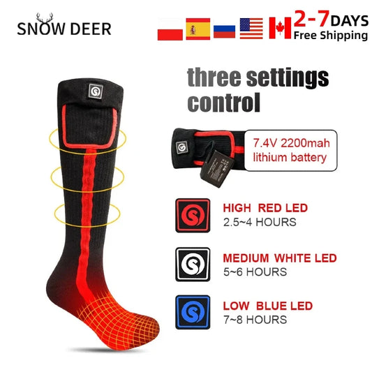 SNOW DEER Winter Heated Sock Rechargeable Battery Stocking Women Electric Heating Ski Socks Sports Man Thermal with Warmer Foot