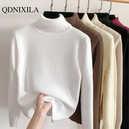 2023 Autumn Winter Women's Sweater Thickened Fleece Warm New Knit Turtleneck Pullover Korean Fashion Woman Knitwears Jumper Top