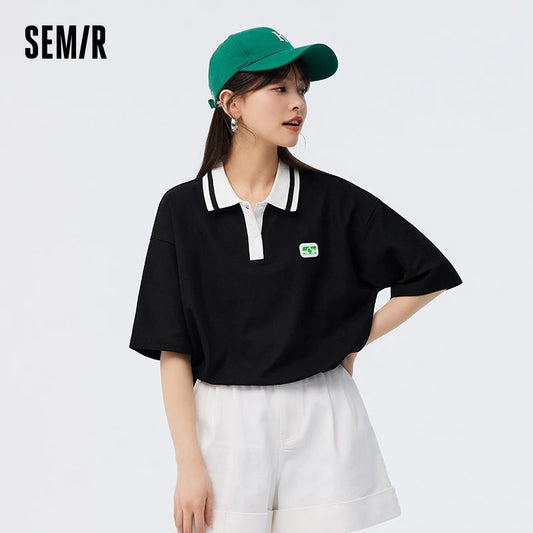 Semir Polo Shirt Women Short 2023 Summer New Loose Waist Soft Comfortable T-shirt