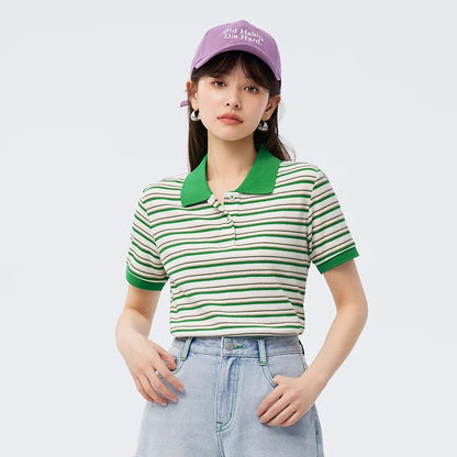 Semir Polo Shirt Women Tight 2023 Summer New Soft Waffle Striped Shirt T-shirt