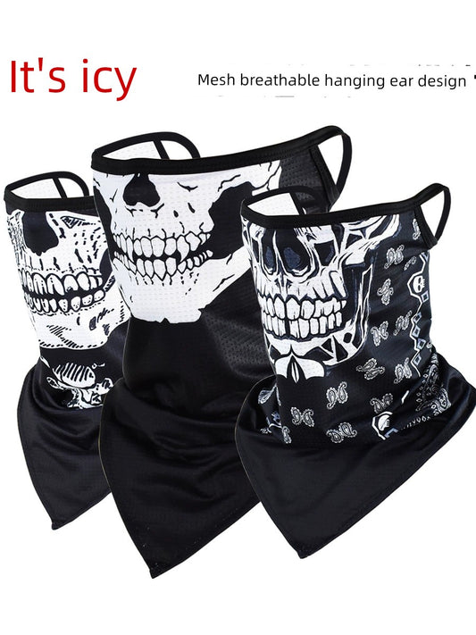 Sun Protection Mask Ear Hanging Cycling Face Towel Motorbike Summer Ice Silk Head Circumference Bandana Skull Fleece-lined Fishing Men and Women