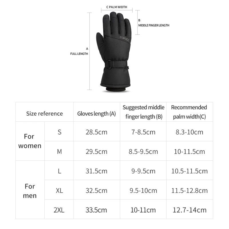 Copozz Men Women Winter Ski Gloves Waterproof Ultralight Snowboard Gloves Motorcycle Riding Snow Keep Warm Windproof Gloves