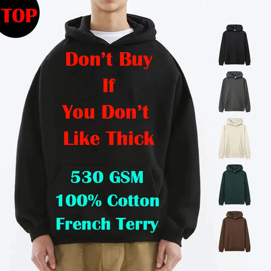 DIY Custom LOGO 530GSM 100% Cotton French Terry High-end Heavy Weight Winter Pullovers Thick Drop-Shoulder Sweatshirt Hoodies