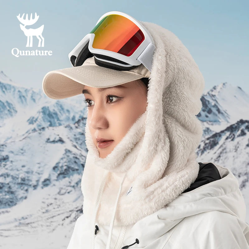 Qunature Skiing Mask Full Face Balaclava Hood Thicken Thermal Fleece Neck Protection Gaiter  Winter Keep Warm Snowboarding Scarf