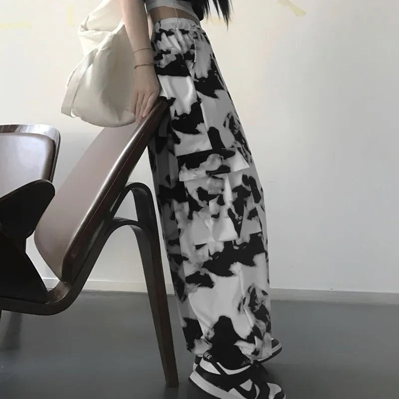 Cargo Pants Tie Dye Harajuku Streetwear Wide Leg Women High Waisted Trousers Punk Oversize Aesthetic Korean Fashion y2k clothes