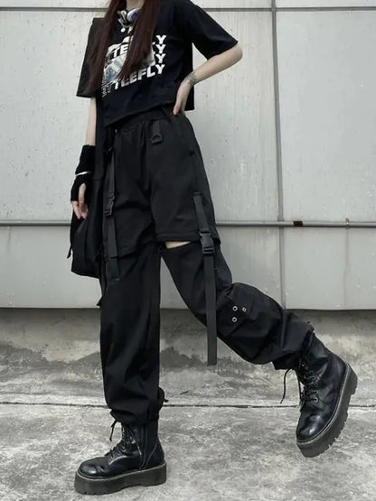 Techwear Cargo Pants Womens Hollow Out Joggers Goth Emo Oversize Pocket Female Casual Teens Hippie Punk Harem Harajuku Trousers