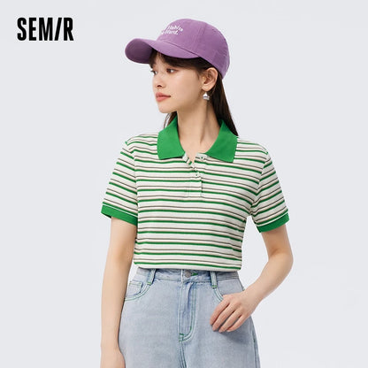 Semir Polo Shirt Women Tight 2023 Summer New Soft Waffle Striped Shirt T-shirt