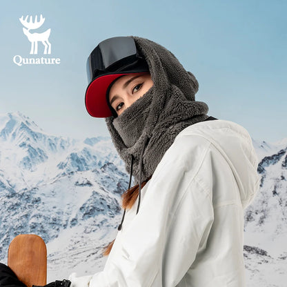 Qunature Skiing Mask Full Face Balaclava Hood Thicken Thermal Fleece Neck Protection Gaiter  Winter Keep Warm Snowboarding Scarf