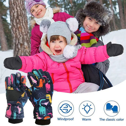 Thermal Children Ski Gloves Winter Outdoor Waterproof Windproof Fleece Warm Child Snowboard Winter Gloves for Skiing Riding