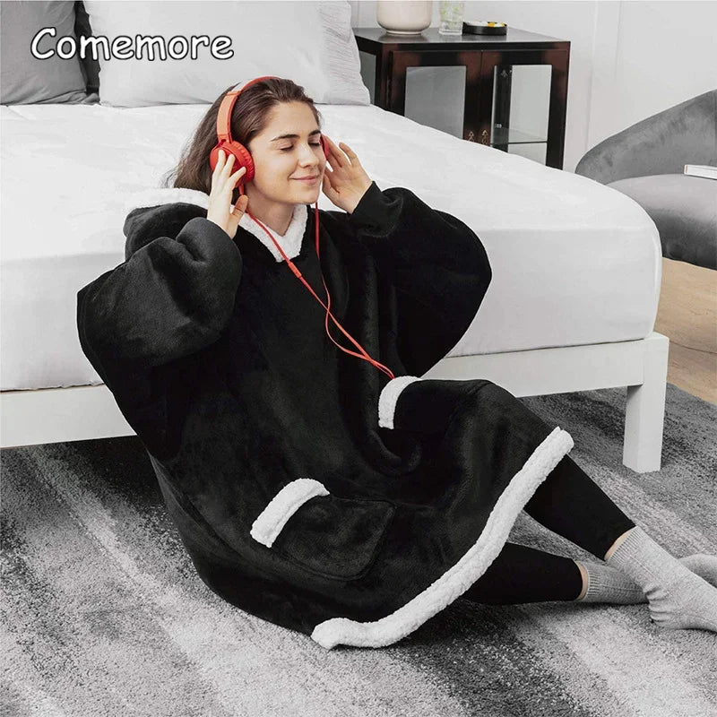 Comemore Winter Oversized Hoodies 2023 Super Long Hooded Blanket with Sleeves Women Men Pullover Fleece Giant TV Blanket 150cm