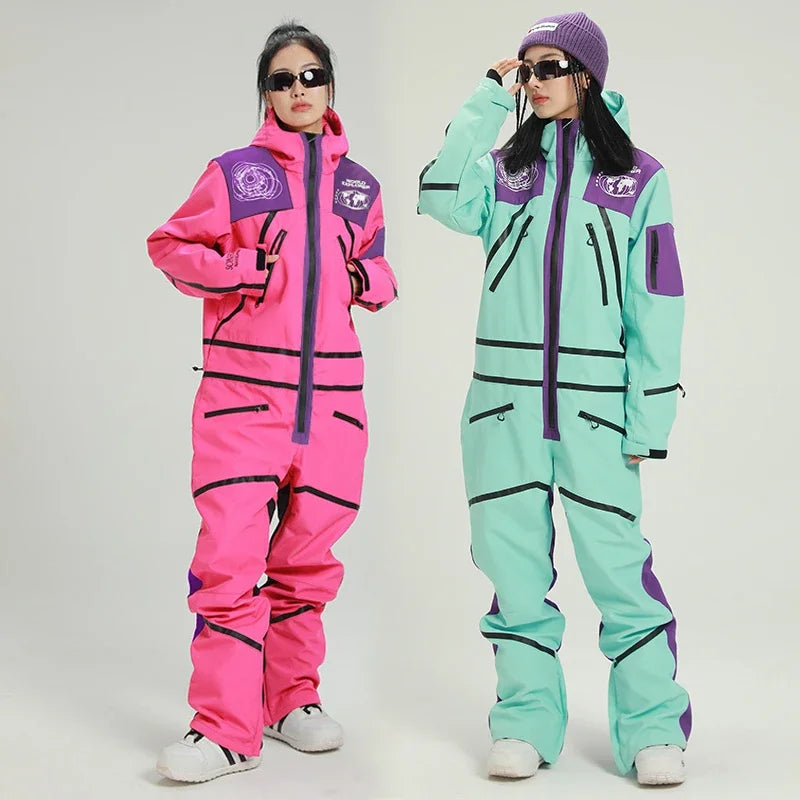 2025 Winter Women One Piece Snowsuit Sport Female Ski Suit Waterproof Hooded Woman Snowboard Jumpsuit Mountain Clothes Overall