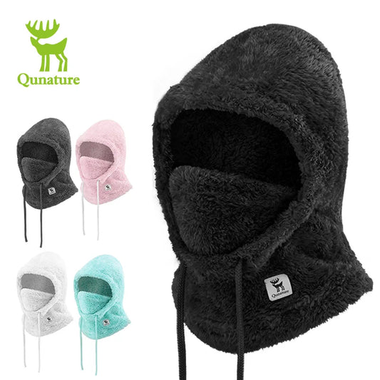 Qunature Skiing Mask Full Face Balaclava Hood Thicken Thermal Fleece Neck Protection Gaiter  Winter Keep Warm Snowboarding Scarf