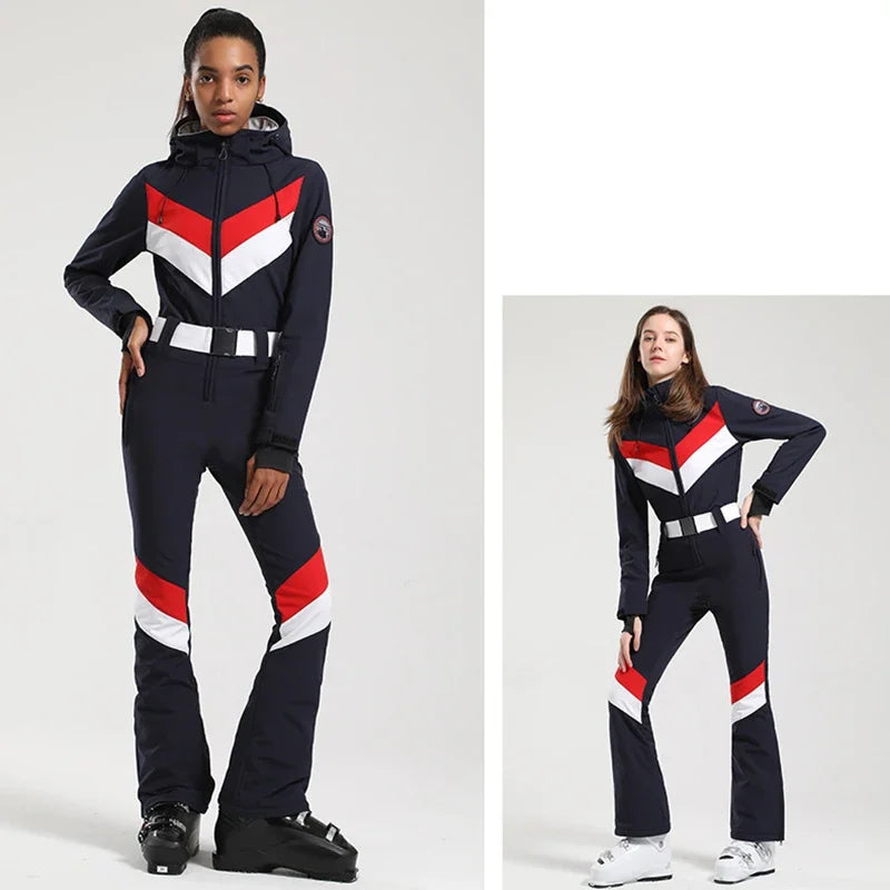 New One-Piece Ski Suit Wome Overalls Slim Women Outdoor Double Plate Jumpsuits Wind Proof Waterproof Ski Set Winter Clothing