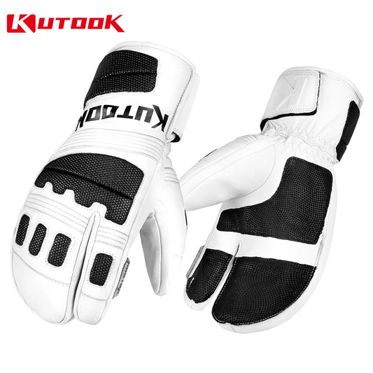 KUTOOK Winter Ski Gloves Goat Skin Thermal Skiing Snow Gloves Snowmobile Mitten Outdoor Snowboard Gloves Waterproof  Accessories