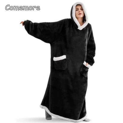 Comemore Winter Oversized Hoodies 2023 Super Long Hooded Blanket with Sleeves Women Men Pullover Fleece Giant TV Blanket 150cm