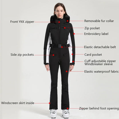 2025 Winter One-Piece Ski Suit Thickened Thermal Overalls Snowboard Jacket Jumpsuits Slim Fitting Ski Set Wind Proof Waterproof